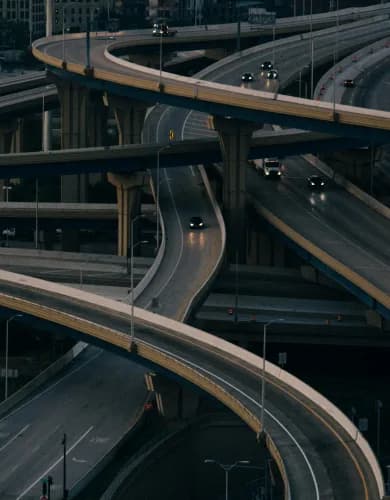 A motorway interchange seen from above.